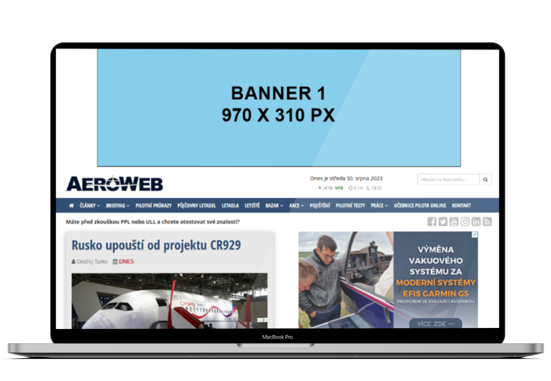 Umístění banneru 1 na serveru Aeroweb.cz