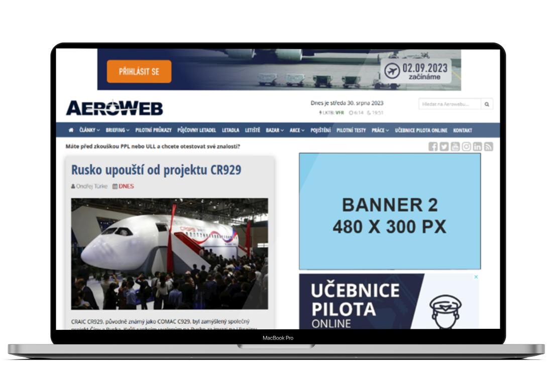 Umístění banneru 2 na serveru Aeroweb.cz