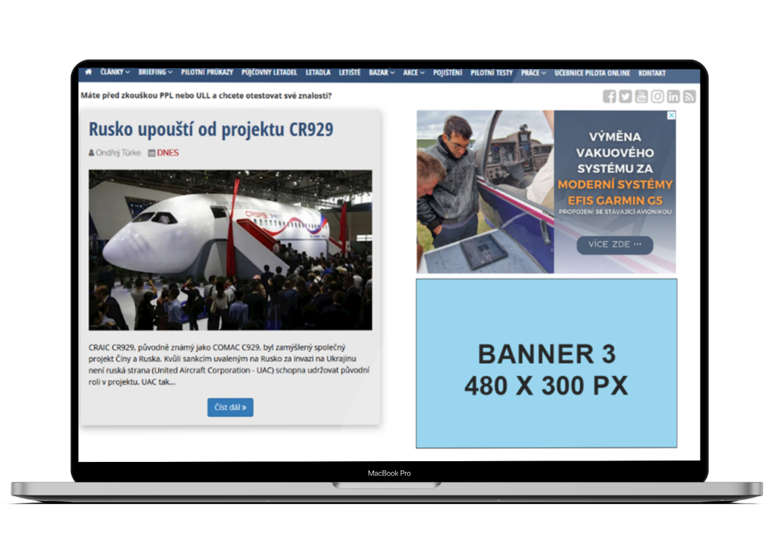 Umístění banneru 3 na serveru Aeroweb.cz