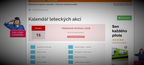 Ukázka zvýraznění letecké akce v kalendáři na Aerowebu