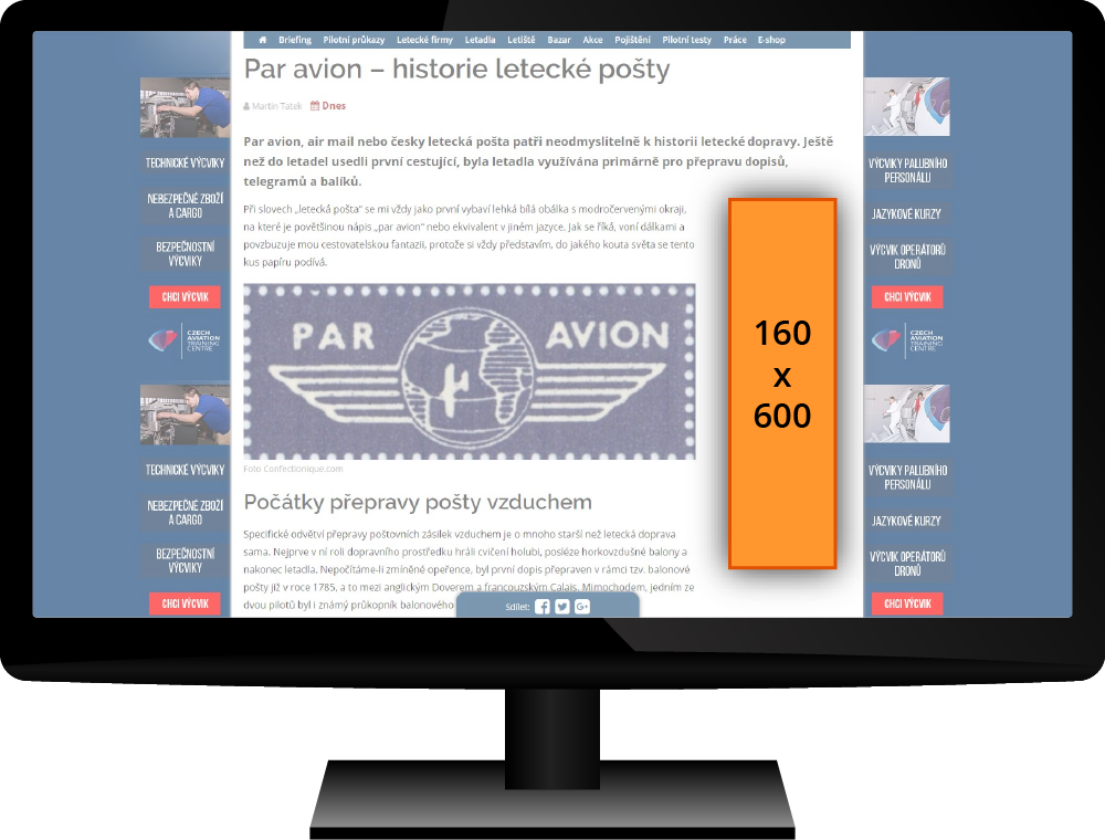 Umístění banneru Wide Skyscraper na serveru Aeroweb.cz