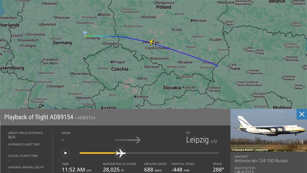 Záznam letu (Zdroj: Flightradar 24)