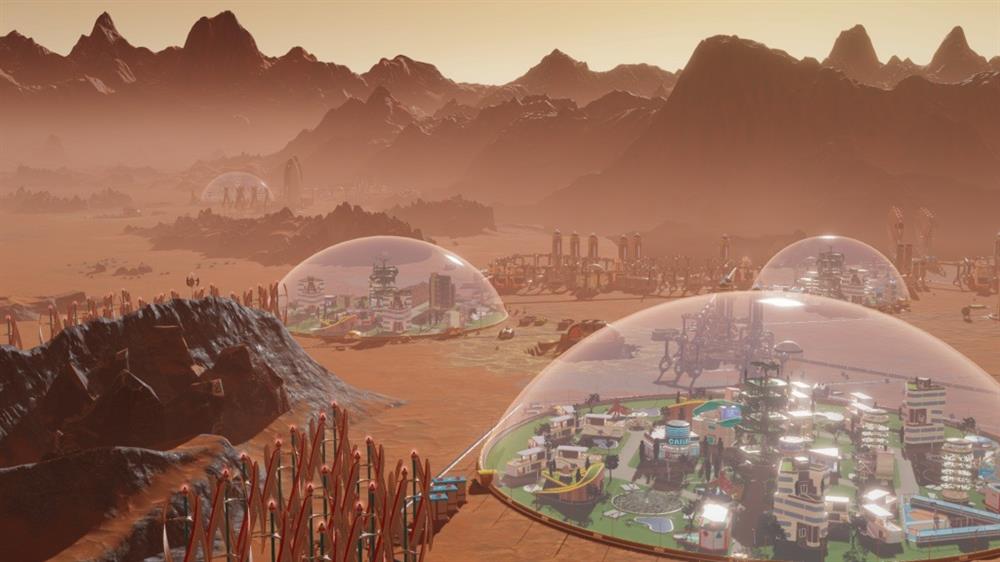 Představa kolonie na Marsu (Zdroj: Surviving-Mars)