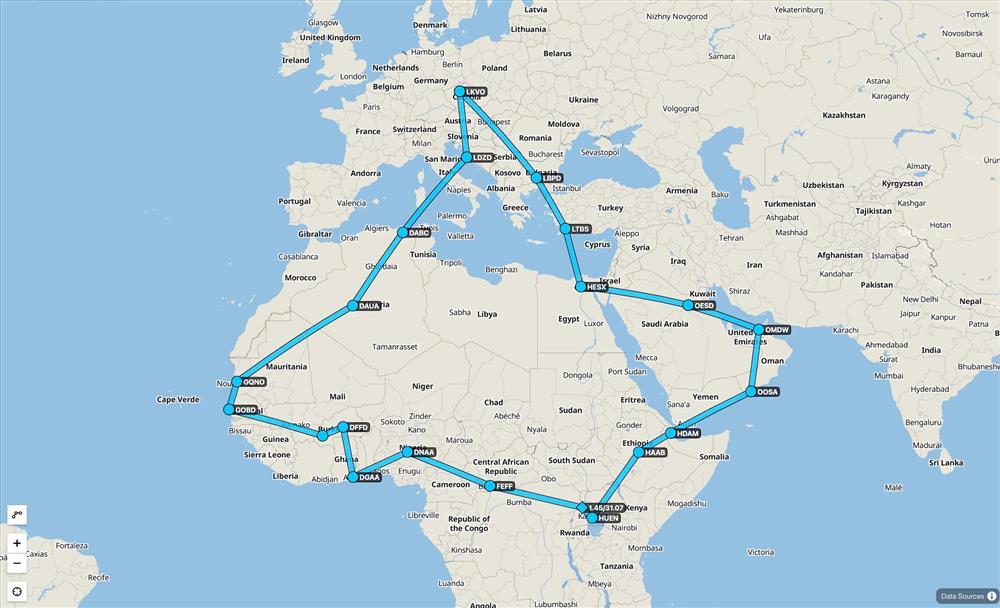 Mapa s cestou (Zdroj: AERO Vodochody)