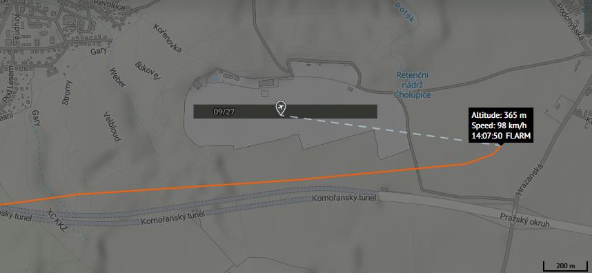 Takto byly zachyceny poslední okamžiky letu pomocí FLARM (Zdroj: AirNav radar)