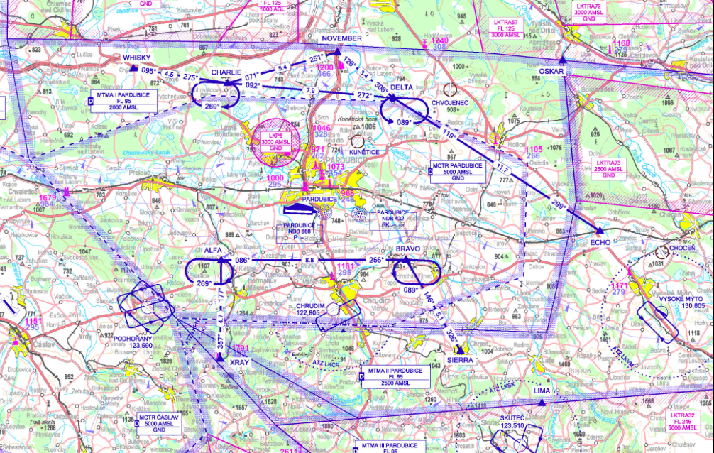 VFR mapa pardubického letiště