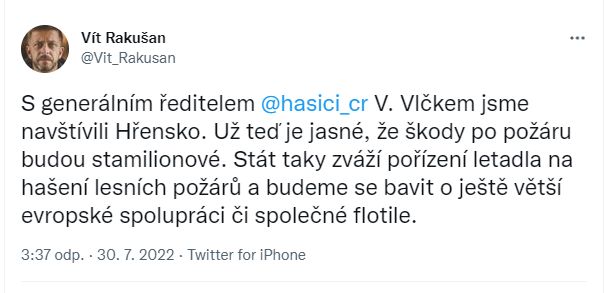 Hřensko požár hašení Vít Rakušan twitter