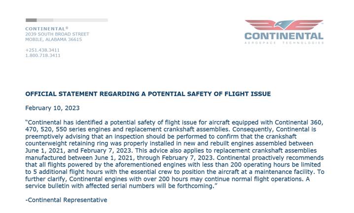 Informace Cirrus Continental uzemnění sr22 sr22t