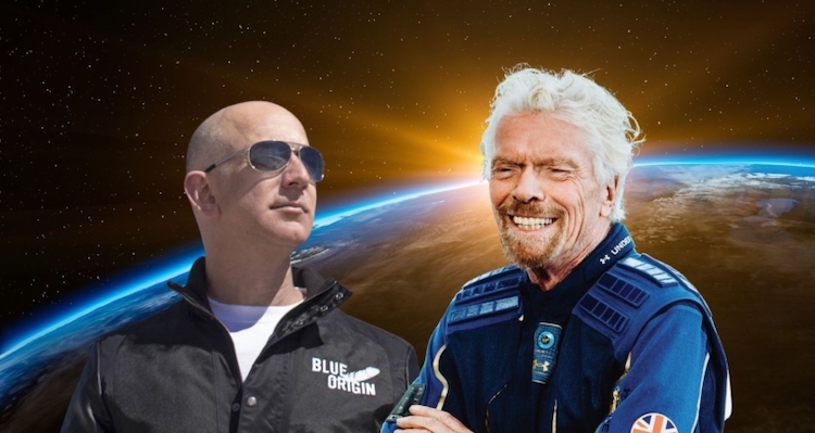 Kdo z koho? Kdo byl v kosmu? Jeff Bezos (majitel Amazonu, nejbohatší člověk planety, nebo britský podnikatel, miliardář Richard Branson? 