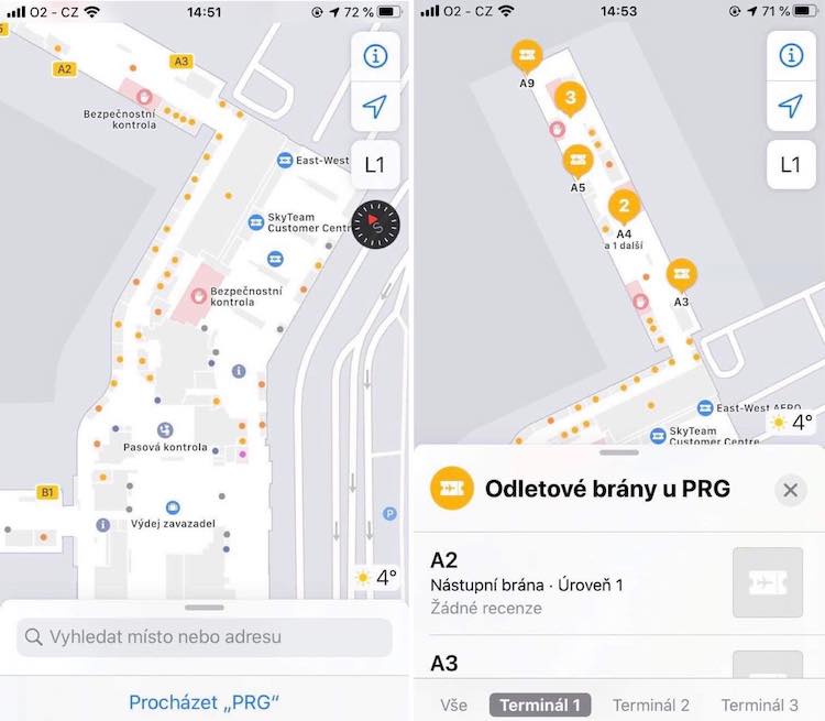 Prostory letiště v aplikaci Apple Maps