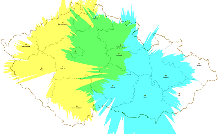 Matematický model radiového pokryté ve výšce 3000 stop