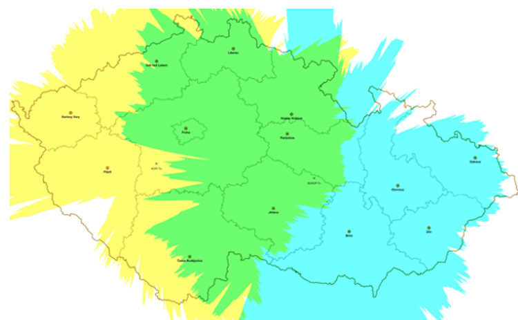 Matematický model radiového pokryté ve výšce 3000 a 4500 stop