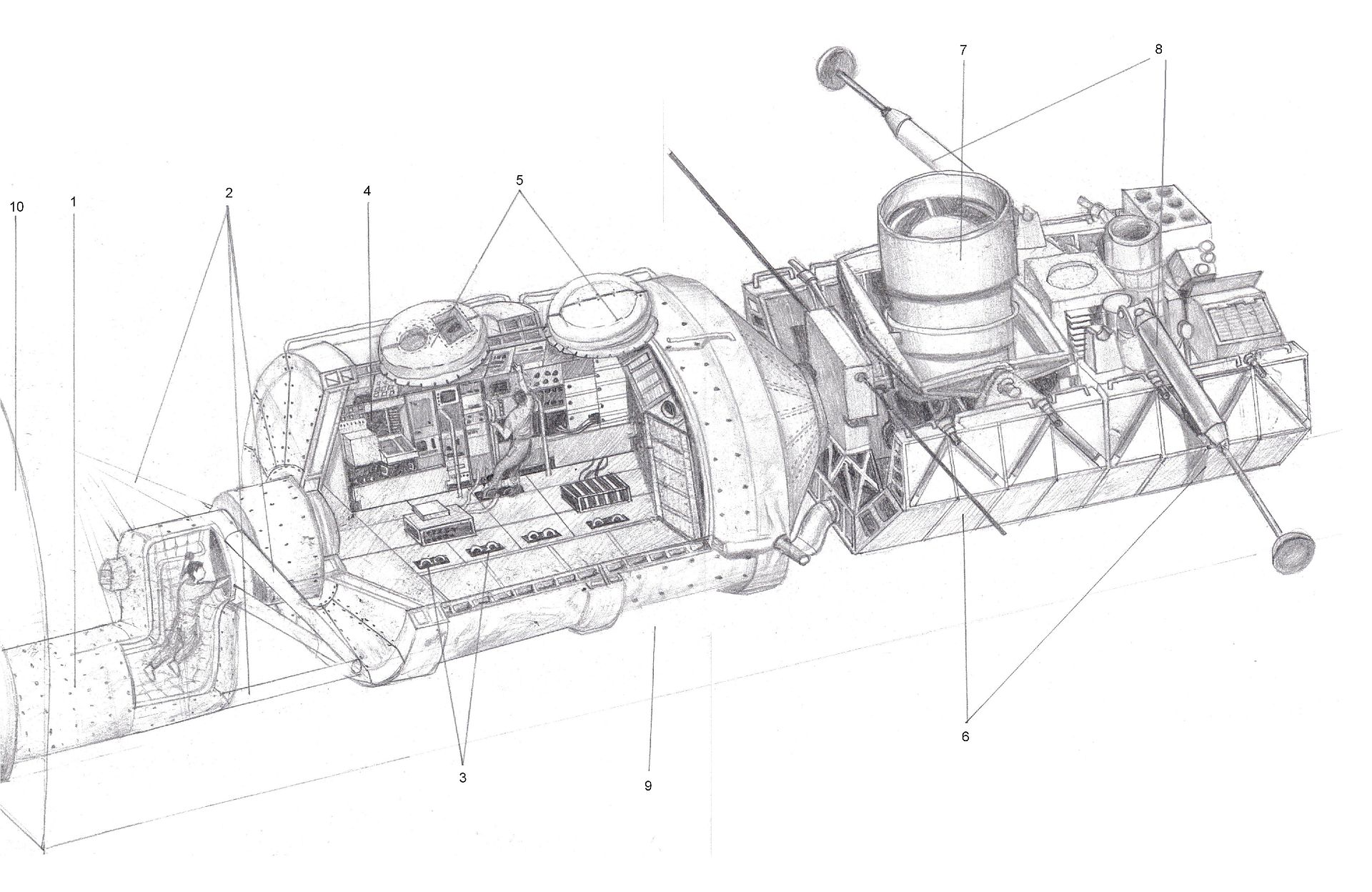 Průřez laboratoří Spacelab s externí přístrojovou plošinou