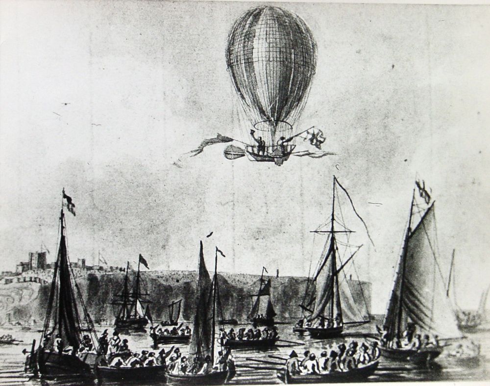 1785, Жан-Пьер Бланшар и доктор Джон Джеффрис летит над Ла-Маншем