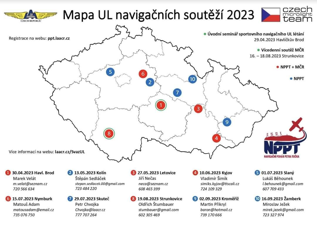 Mapa UL navigačních soutěží 2023 / Foto: LAA ČR