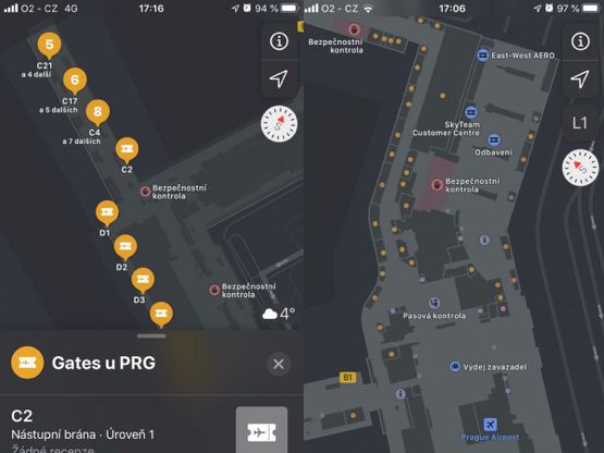 Orientační plán letiště Václava Havla je nyní v Apple Maps